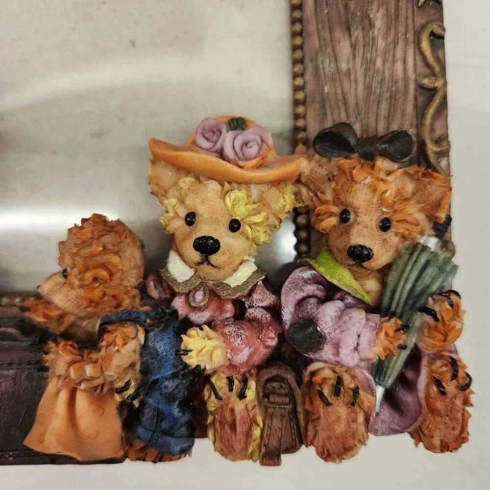 90s Teddy Bear Family Picture Frame Resin‎ Brown Home Decor Collectible